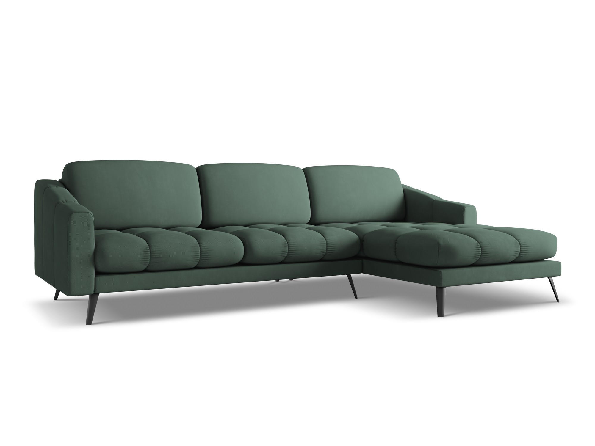 ECKSOFA Rechts Chenille Stoff Grün - Schwarz/Grün, Textil/Metall (264/160cm) - Makamii