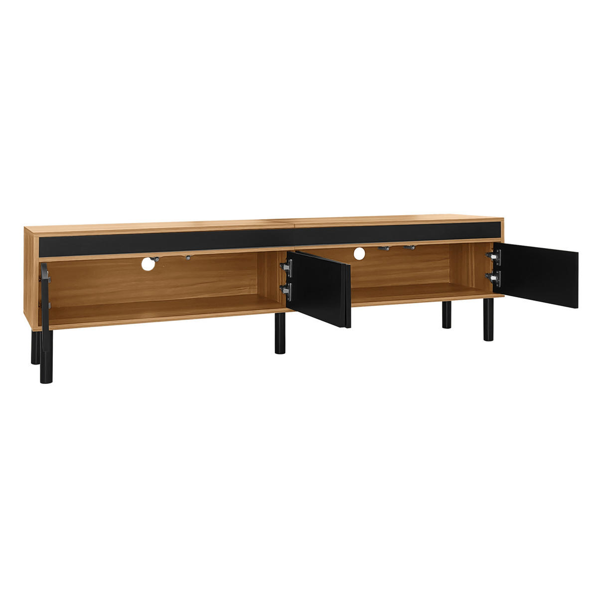 TV-LOWBOARD aus MDF und Spanplatte 170x38x47,7 cm Schwarz/Natur mit 4 Türen - Schwarz, Holzwerkstoff (170/47/38cm) - IVMEU