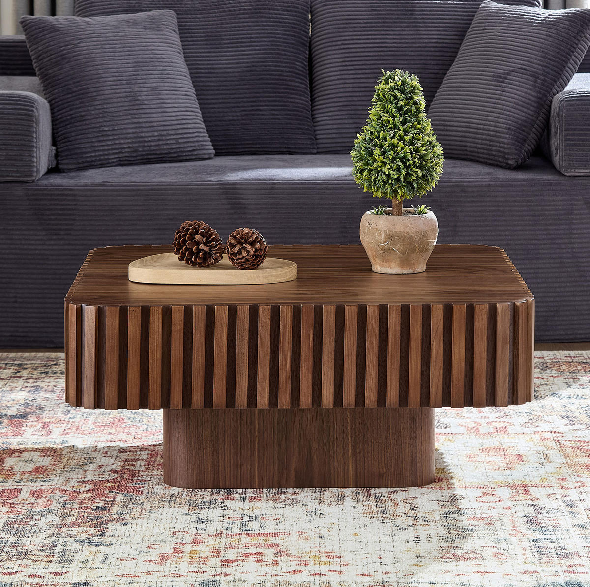 COUCHTISCH 80/80/35 cm walnuss aus Massivholz und MDF mit 3D-Rahmen - Walnussfarben, Holzwerkstoff (80/80/35cm) - OKWISH