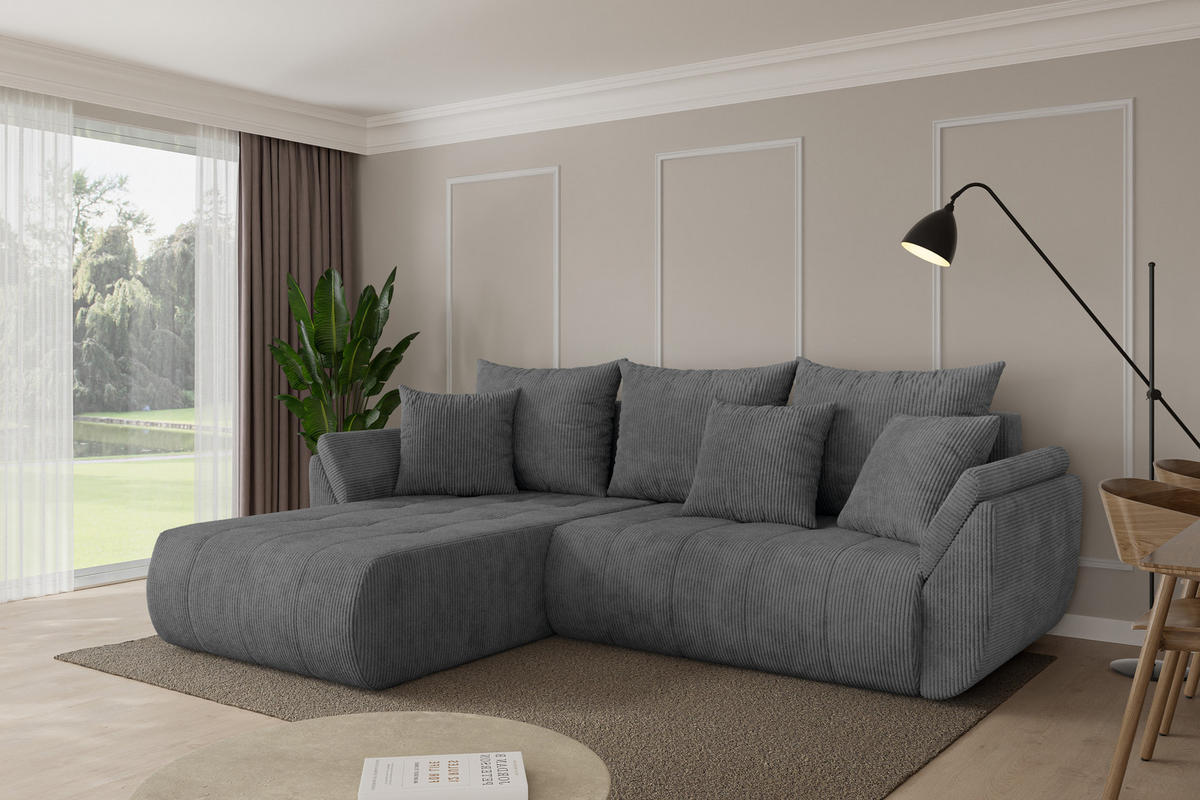 ROHOVÁ SEDAČKA s funkcí spaní, otoman vlevo TOKO-L 277x194x86 tmavě šedá manšestr - černá/tmavě šedá, kompozitní dřevo/textil (277/194cm) - ALTDECOR