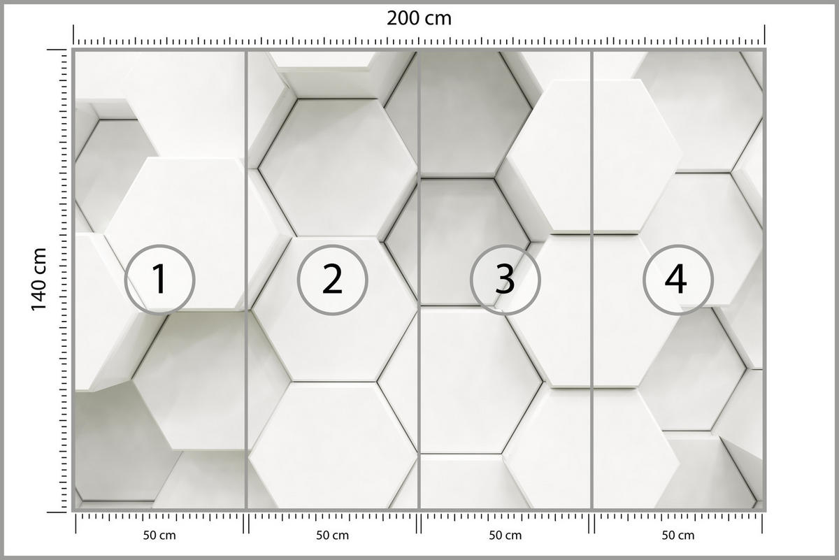 FOTOTAPETE für Wohnzimmer Hexagone Formen Geometrie 200x140 - Weiß/Grau, Papier (200/140cm) - Muralo