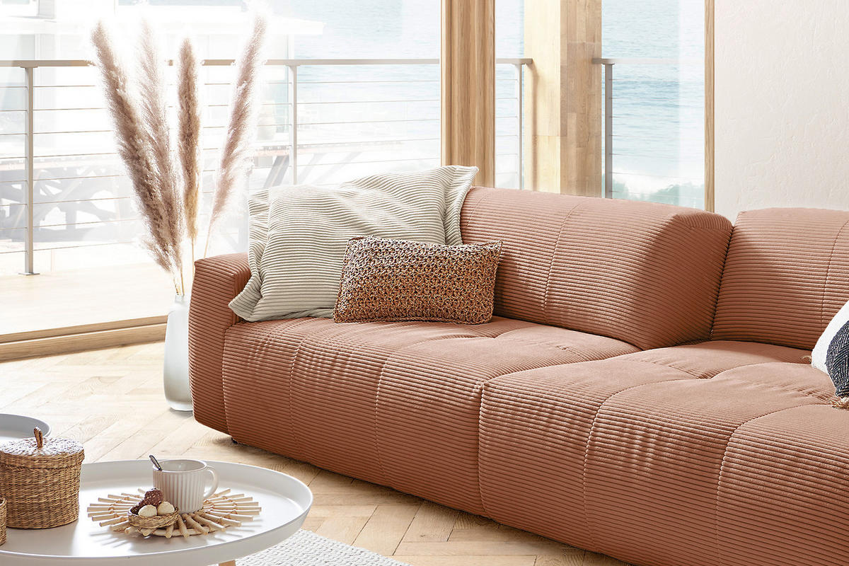 SOFA MIT SITZTIEFENVERSTELLUNG PALACE Rotbraun Cord - Rotbraun/Schwarz, Kunststoff/Textil (298/74/120cm) - KAWOLA