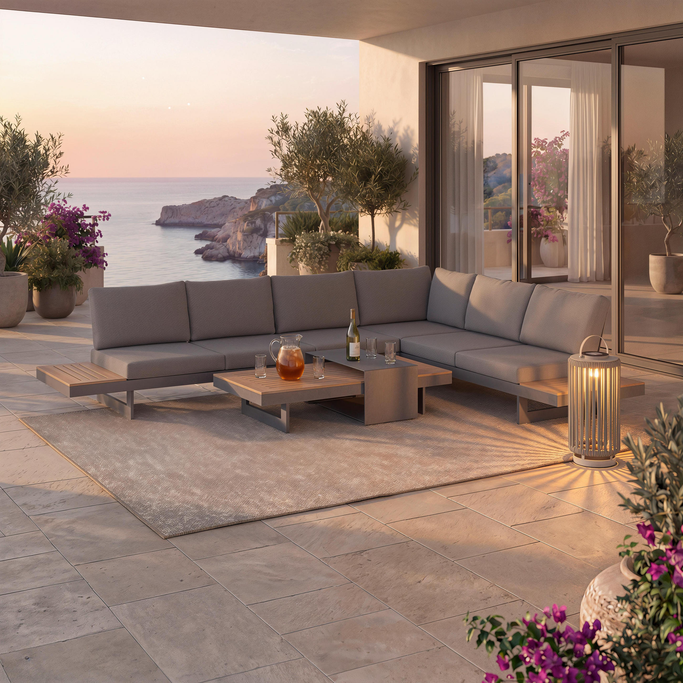 LOUNGEGARNITUR Sabrina Grau Metall/Outdoorstoff - Grau, Metall - Bessagi Garden