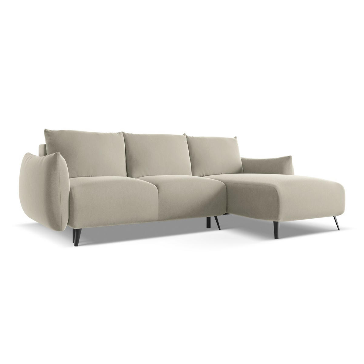 ECKSOFA mit Schlaffunktion Samt Stoff Creme - Perlmutt/Creme, Textil/Metall (242/162cm) - LaMiaSofa