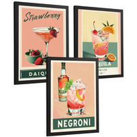 PLAKAT Sada 3 Koktejly A3 Černý rám - černá, papír (29.7/1/42cm) - Nacnic