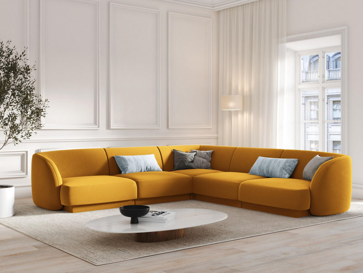 WENDBARES-ECKSOFA Miley aus Samt gelb 5 Sitzplätze - Gelb, Textil (255/255cm) - Micadoni