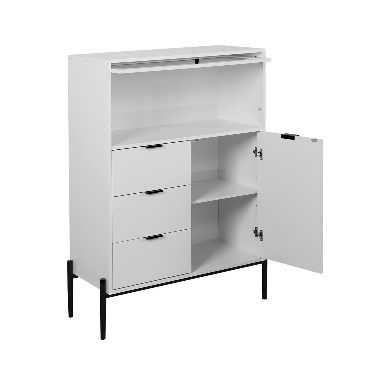 SIDEBOARD 85/40/120 cm in Weiß mit 3 Schubladen und Glastür - Weiß, Holzwerkstoff (85/120/40cm) - BEAOK