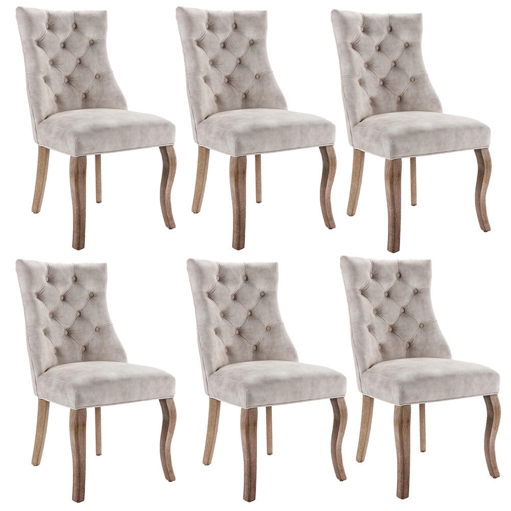 STUHL-SET 6 Stück in Hellbeige Samt - Beige, Holz/Fell (47/97/51cm) - KOMHTOM