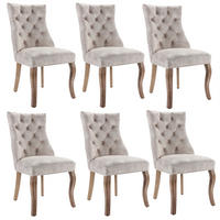 STUHL-SET 6 Stück in Hellbeige Samt - Beige, Holz/Fell (47/97/51cm) - KOMHTOM