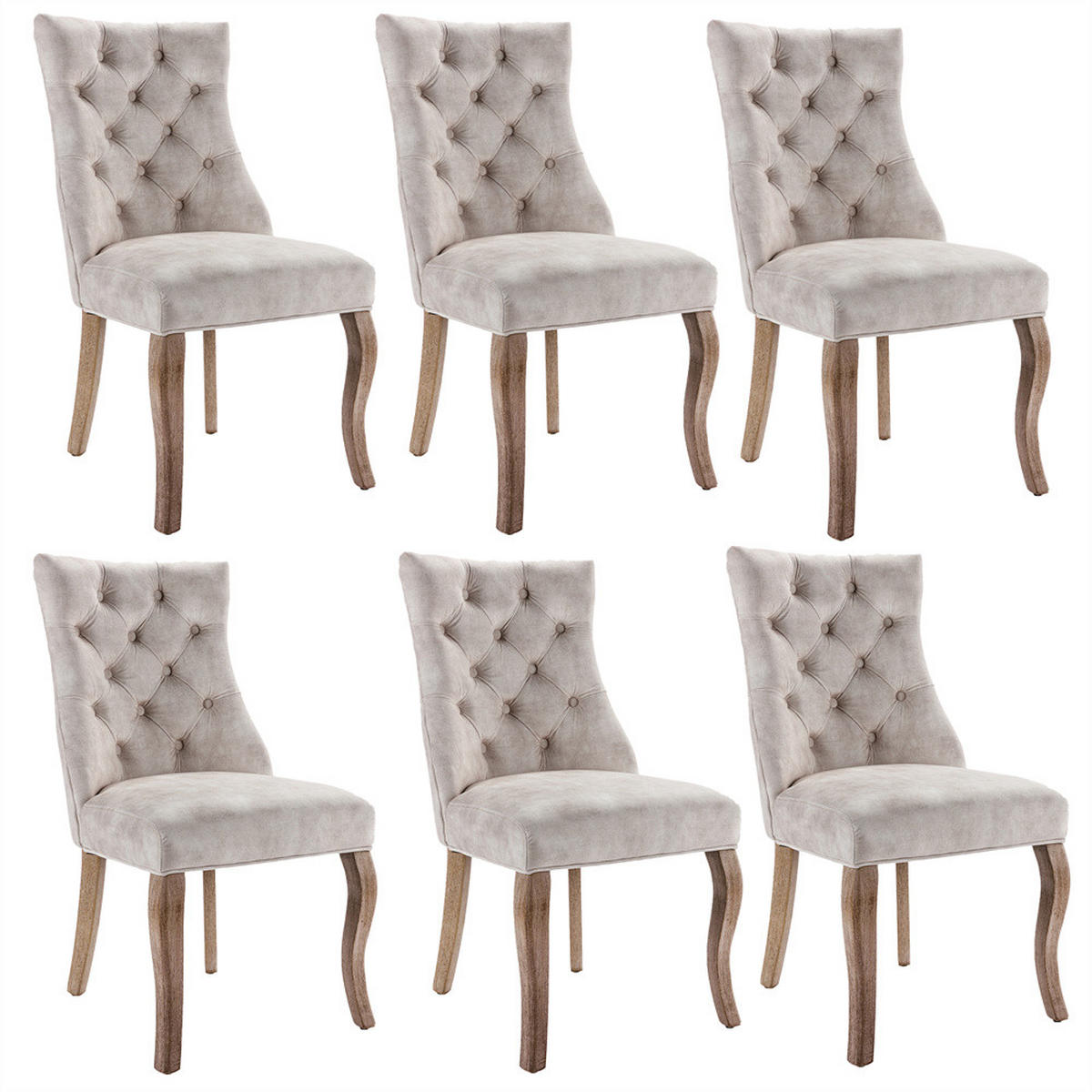 STUHL-SET 6 Stück in Hellbeige Samt - Beige, Holz/Fell (47/97/51cm) - KOMHTOM