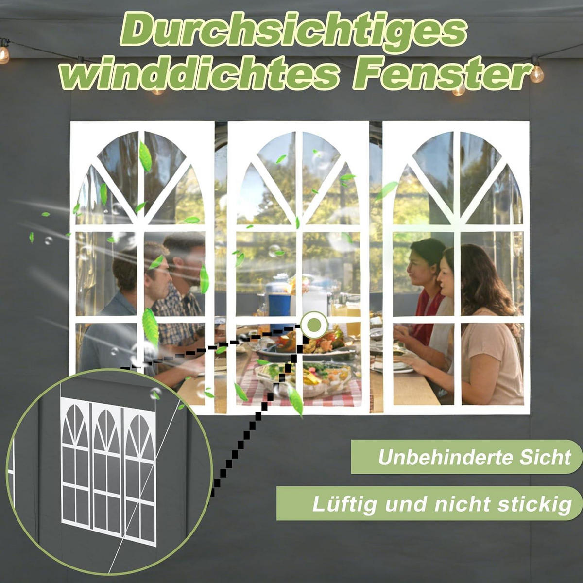 PAVILLON 3x3 m Anthrazit mit Seitenteilen und Fenstern - Anthrazit, Textil (250/300/300cm)
