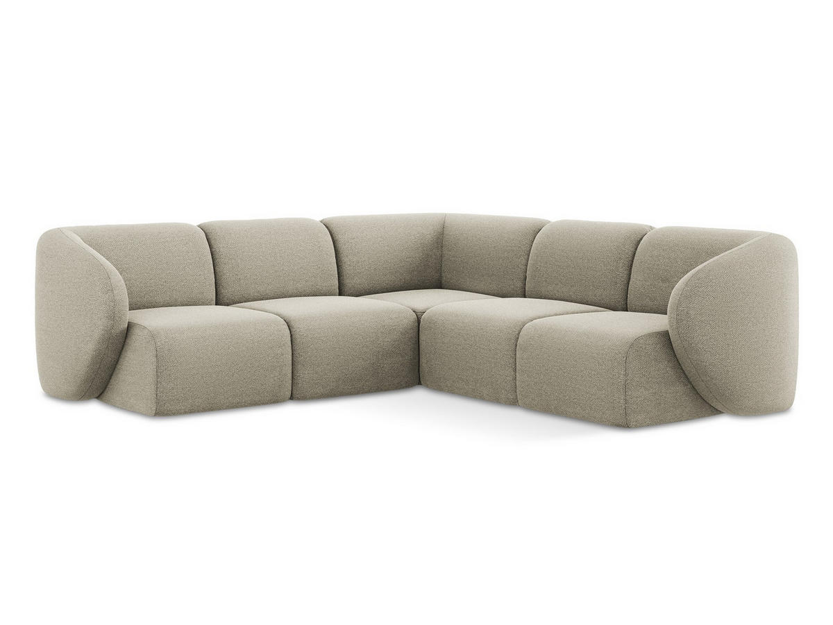 ECKSOFA Bouclé Stoff Grau - Taupe/Schwarz, Holzwerkstoff/Kunststoff (251/251cm) - Makamii