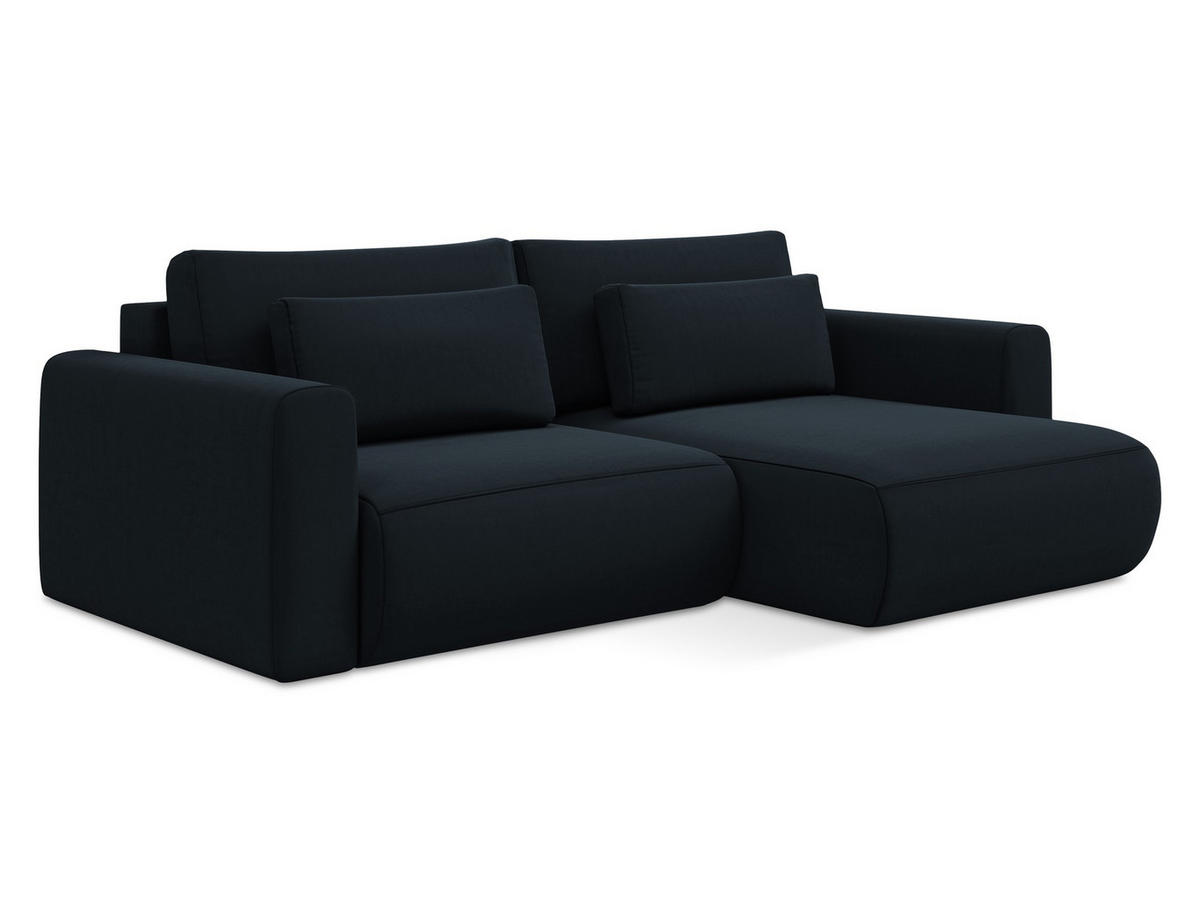 ECKSOFA mit Schlaffunktion Samt Stoff Blau - Blau/Schwarz, Kunststoff/Textil (240/149cm) - Makamii
