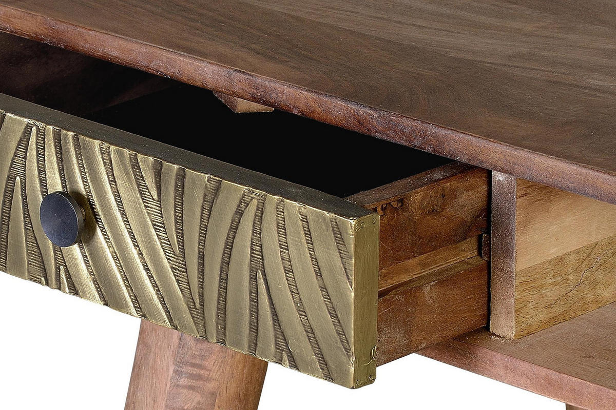 SCHREIBTISCH aus Mangoholz mit Bronzeelementen - Braun, Holz (130/50/76cm) - Giner y Colomer