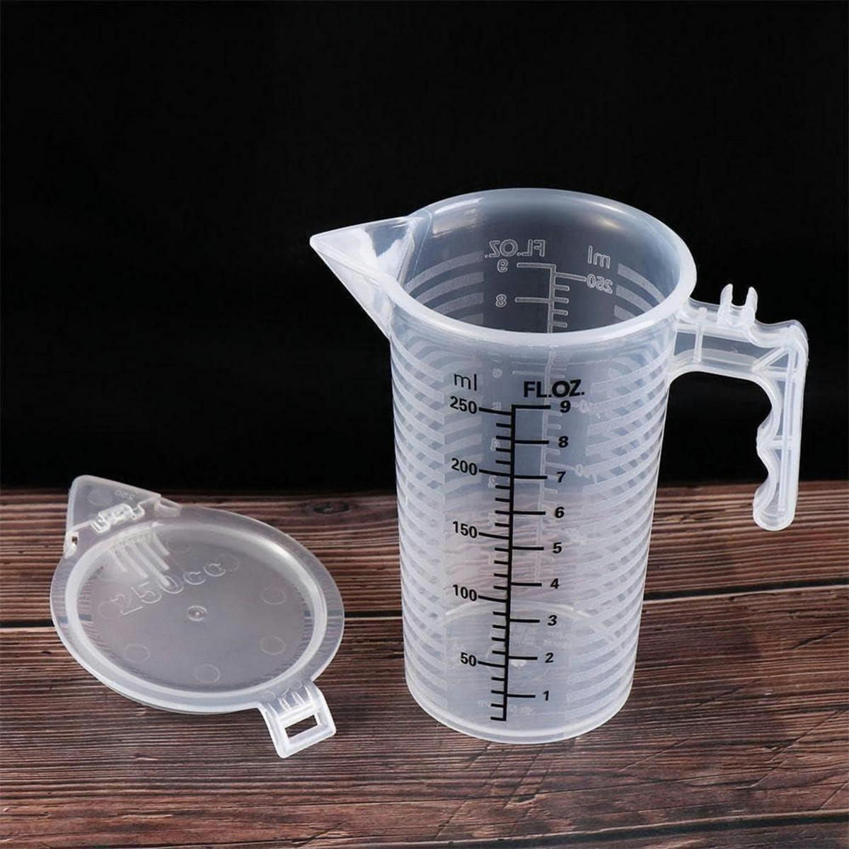 MESSBECHER transparent 250 ml mit Deckel und Griff - Transparent, Kunststoff (0.25L)