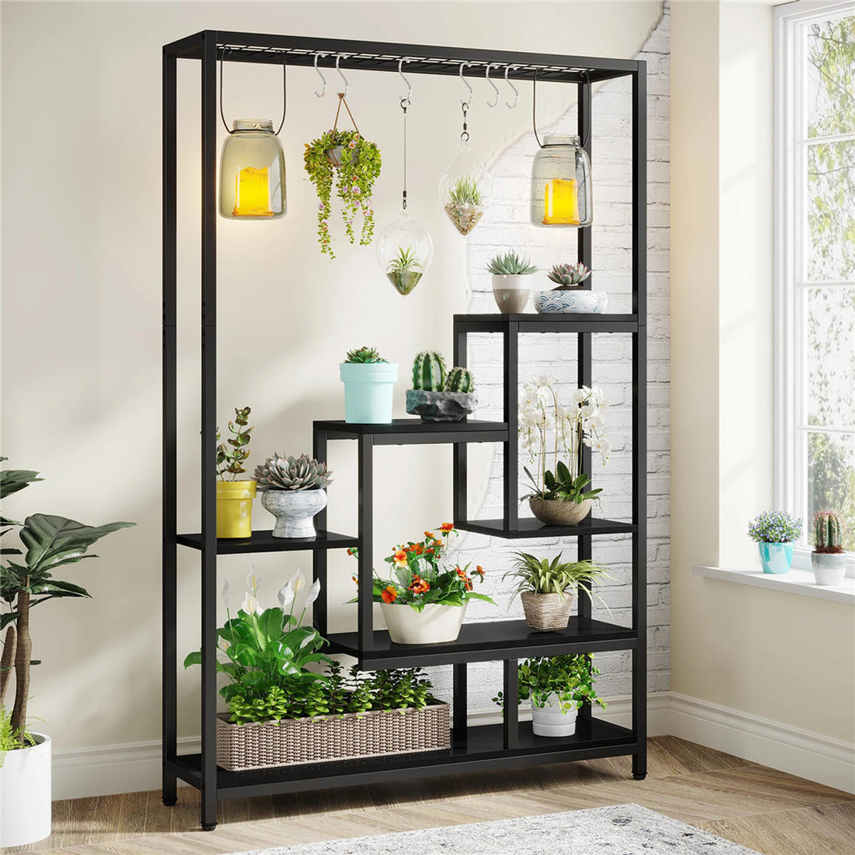 PFLANZENSTÄNDER 5-stufig Metall 180cm mit 10 S-Haken, Schwarz - Schwarz, Metall (100/180/30cm) - Kaket
