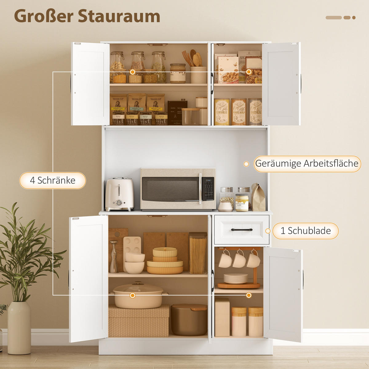 KÜCHENSCHRANK Buffetschrank mit Arbeitsplatte Verstellbaren Regalen 6 Türen - Schwarz/Weiß, Holzwerkstoff/Metall (39.5/180.5/100cm) - HOMCOM