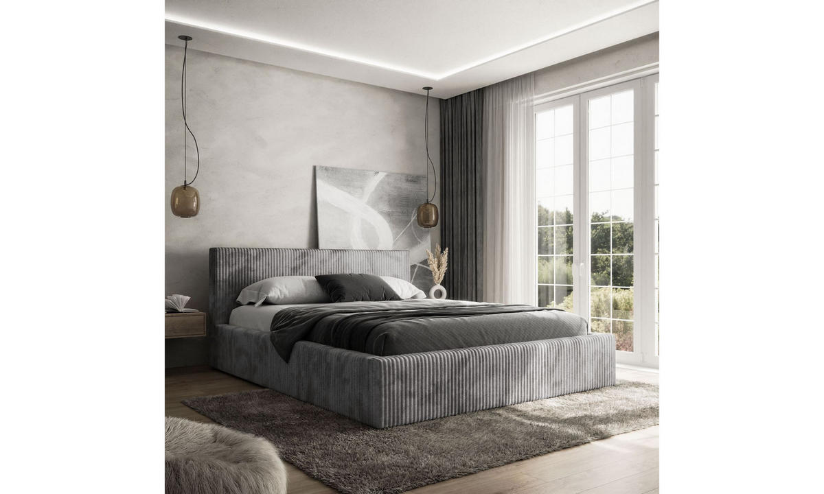 POLSTERBETT TILIA 140x200 cm Tilia 90, 34 Holzlatten, Kopfteil 95 cm - Grau, Textil (140/200cm) - Lookway