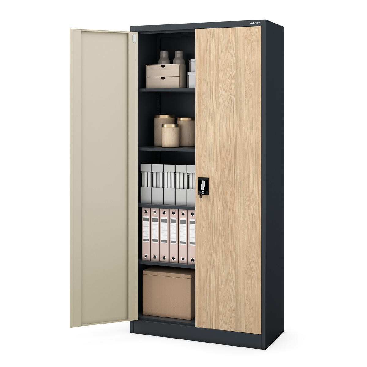 BÜRO-AKTENSCHRANK JAN H 195x90x40 cm - Anthrazit/Sonoma Eiche, Metall (90/195/40cm) - Jan Nowak
