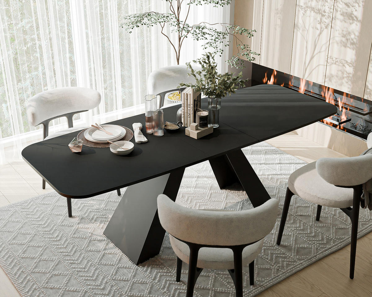 AUSZIEHTISCH ZENITH 160/90/76 cm mit Metallgestell, Schwarz - Schwarz, Holzwerkstoff/Metall (90/160/76cm) - Idohome