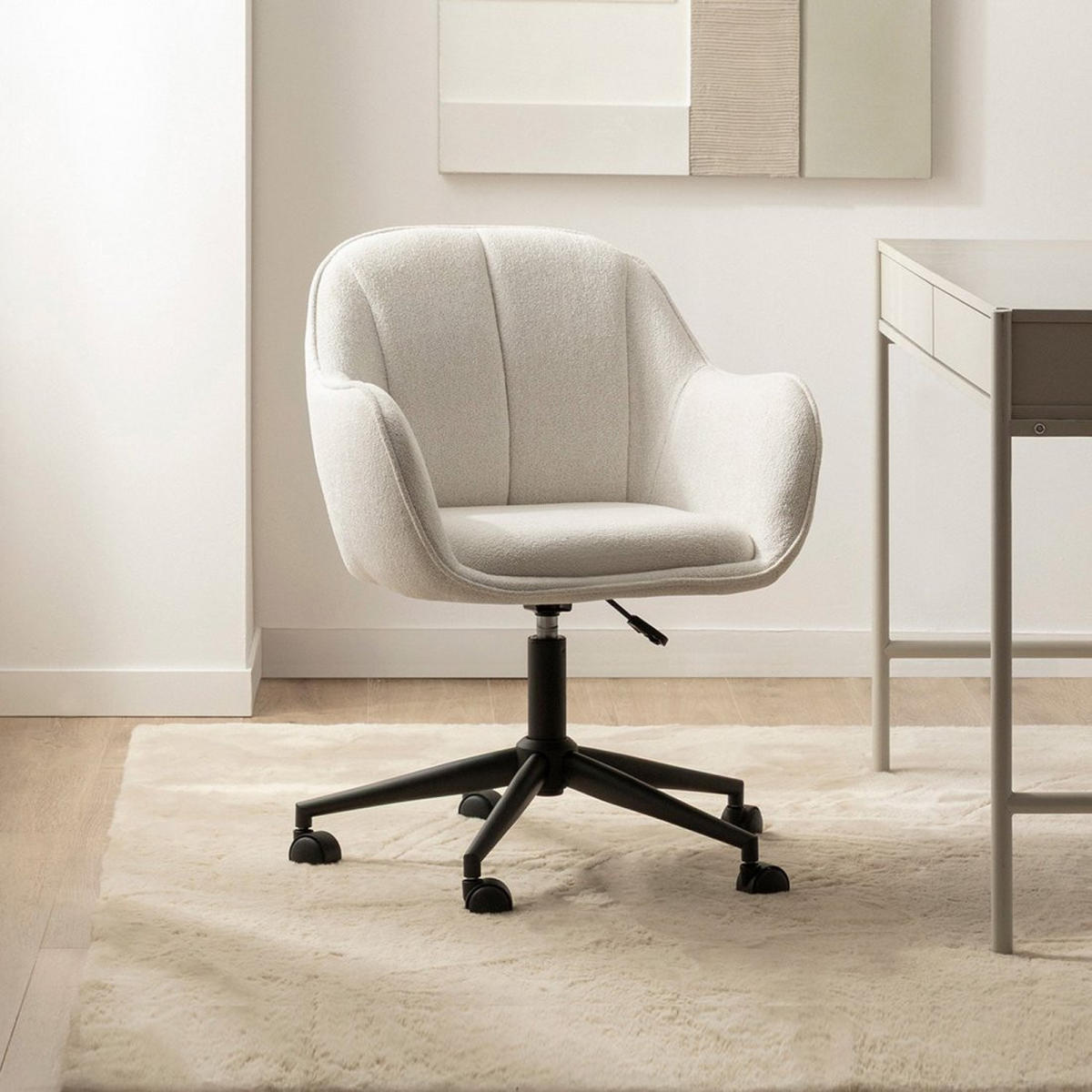 SCHREIBTISCHSTUHL Tess Beige 62 cm x 80-88 cm - Beige, Metall (62/80/60cm) - Klast Home