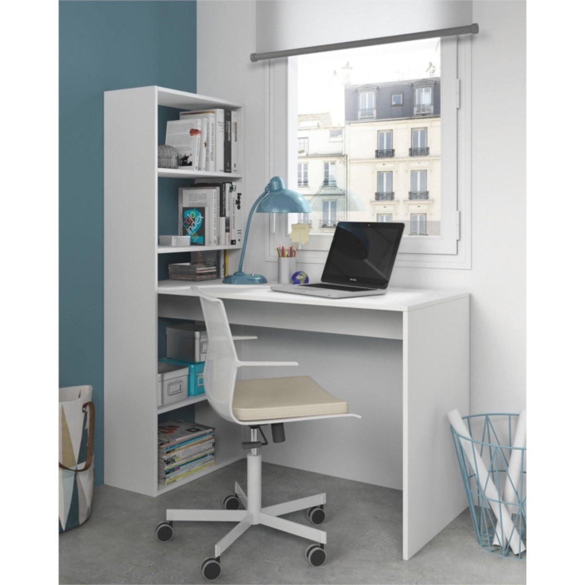 SCHREIBTISCH mit Regal - L120 cm - Weiß, Holzwerkstoff (120/53/144cm) - Calicosy