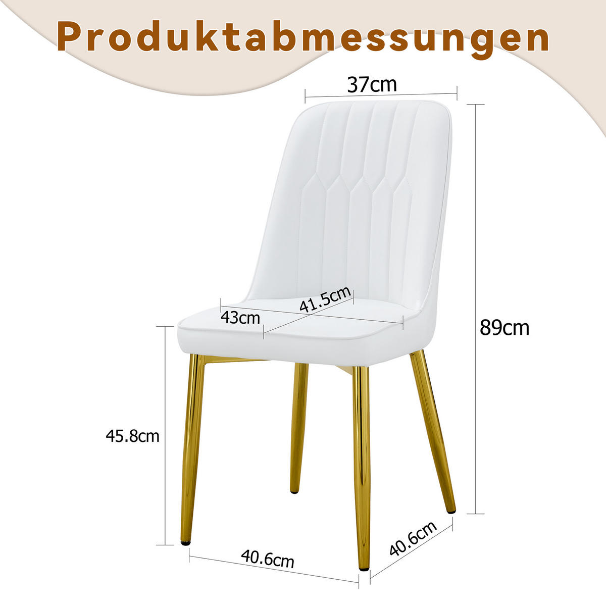 STUHL-SET DE-36519 2 Stück mit PU-Bezug und Metallbeinen Weiß - Weiß, Metall (41.5/89/43cm) - ComfortXL