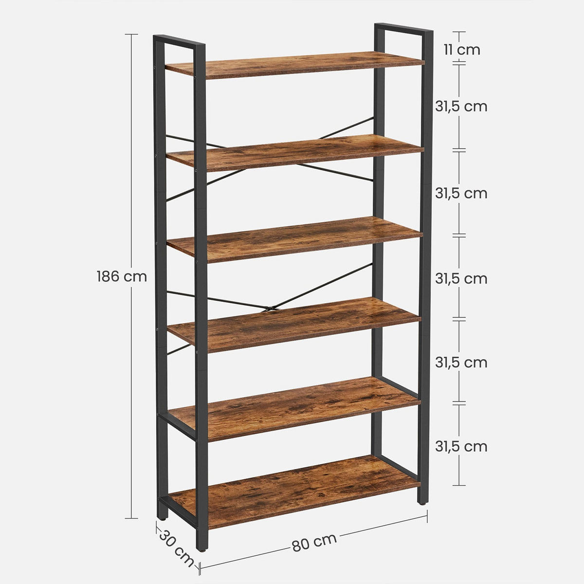 BÜCHERREGAL STANDREGAL - Braun, Holzwerkstoff (30/186/80cm) - Hansiro