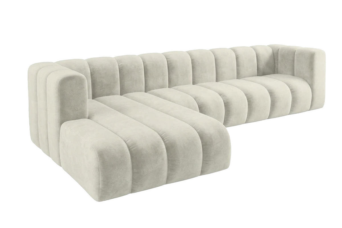 ECKSOFA Modulares In L-Form, Velvet-Stoff Riviera, Ecru, Links, GRAND 318 cm - Creme, Holz (318/179cm) - Kaiser Möbel