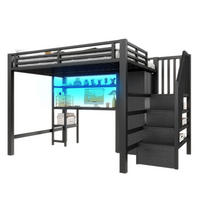 HOCHBETT 140/200 cm, Schwarz mit Schreibtisch, Regal und Kleiderschrank - Schwarz, Metall (140/200cm) - MIVRAY