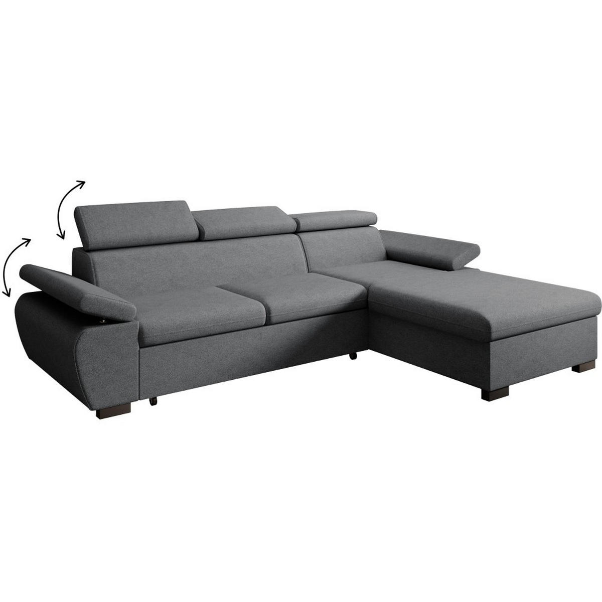 ECKSCHLAFSOFA Coco mit verstellbare Kopfstützen, dunkelgrau, rechts - Dunkelgrau, Textil (273/191cm) - Beautysofa