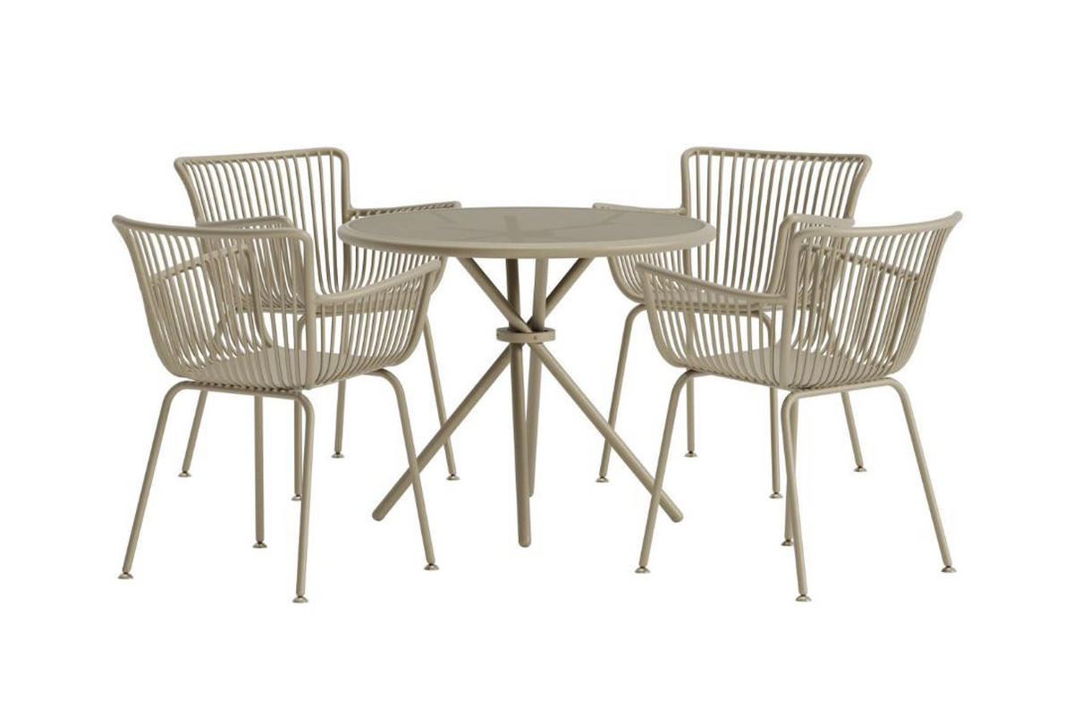 GARTENSET, Sifnos, Tisch Beige, Glas, 90 x 90 x 71 cm, 5-teilig - Beige, Glas - ebuy24