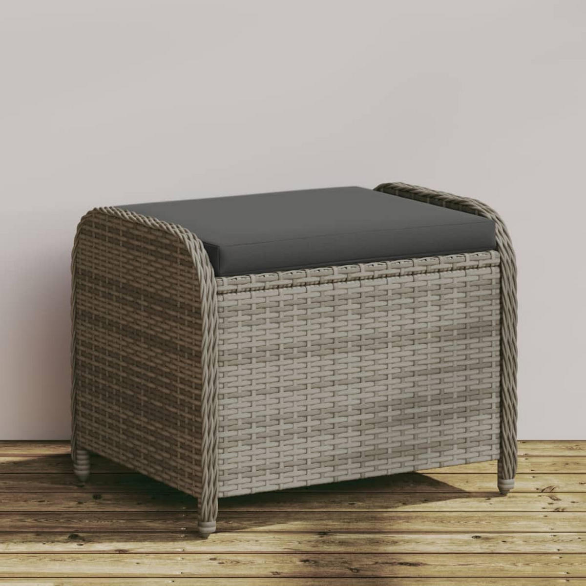 GARTENHOCKER Mit Kissen Grau 58/46/46 Cm Poly Rattan - Grau, Kunststoff (58/46/46cm) - vidaXL