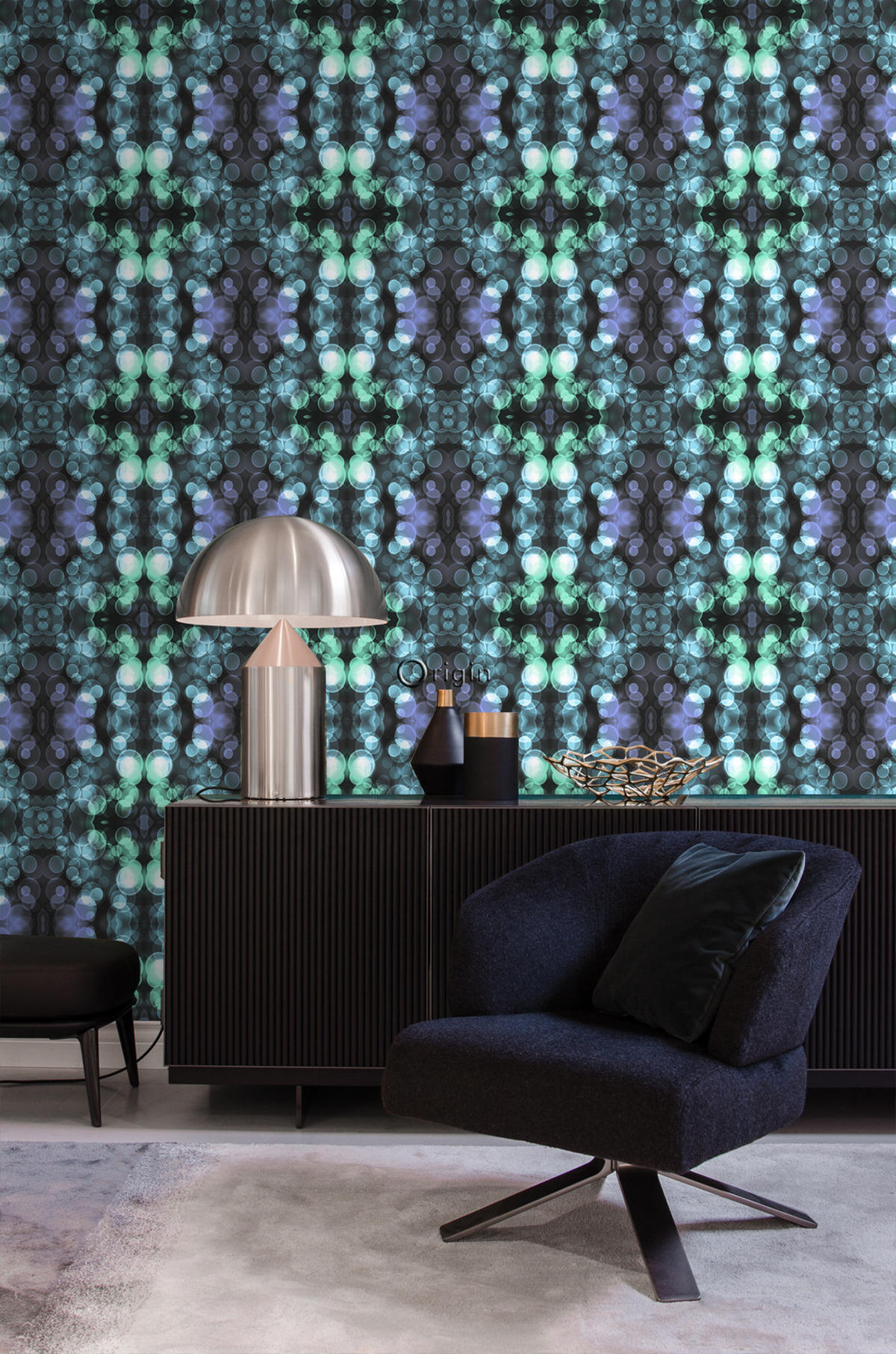 TAPETE Kaleidoskopmuster 53 cm x 10.05 m - Blau, Papier (53/1000cm) - Origin Wallcoverings