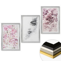 WANDBILDER 3er Set - 40x60 cm Silberner Rahmen - Pfingstrosenporträt einer Frau in Schwarzweiß - Silberfarben, Kunststoff (40/60cm) - ArtPrintCave