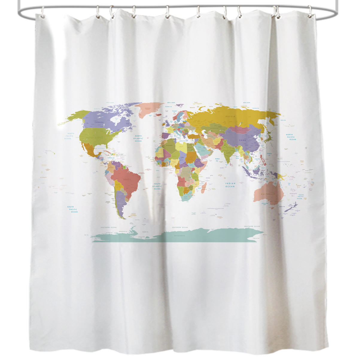 DUSCHVORHANG Weltkarte 180 x 200 cm - Weiß, Textil (180/200cm) - Sanilo