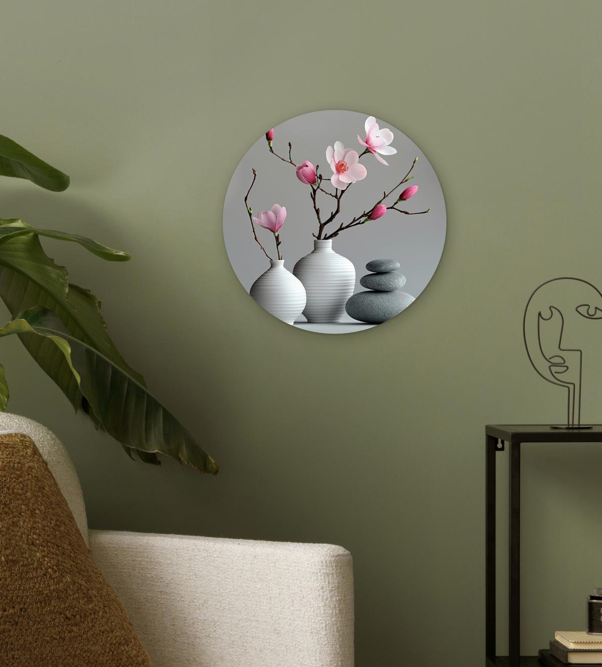 WANDBILD Magnolie - Blumen - Rosa - Zen-Steine 30x30 cm - Hellgrau, Kunststoff (30/30cm) - MuchoWow