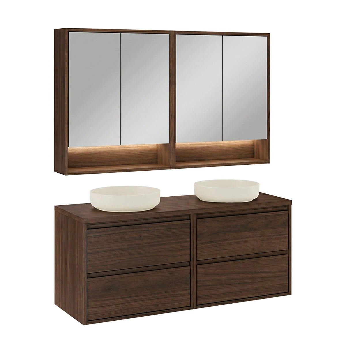 BADMÖBEL 120cm Edmé 2er-Set Dunkles Holz - Braun, Holzwerkstoff (120/52.2/46cm) - Petits-meubles