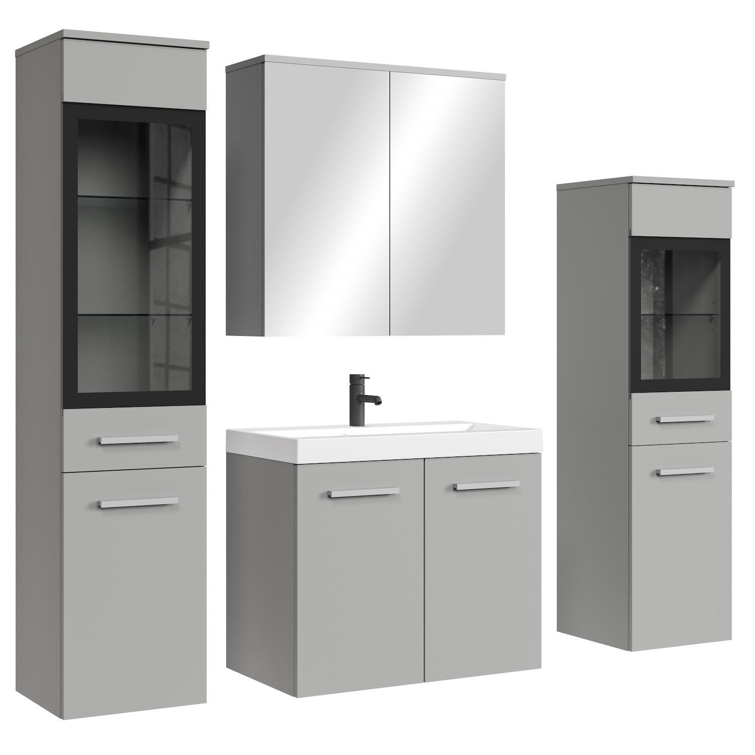 BADMÖBEL-SET Mirano 5 Teile Grau Matt - 60 x 35 x 51 cm - Grau, Holz (60/47/35cm) - Badplaats