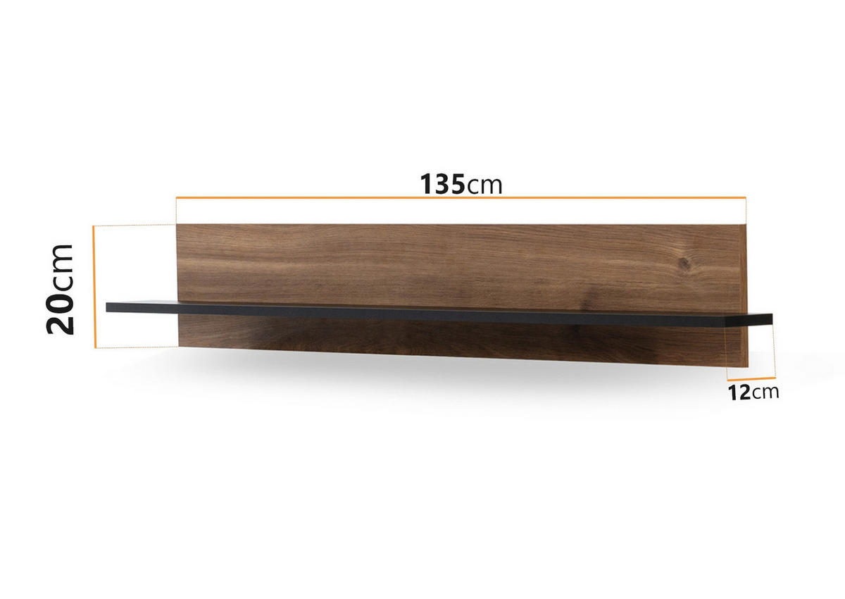 WANDREGAL Nero 135 cm breite - Hellbraun/Schwarz, Holzwerkstoff (135/20/12cm) - Ravio