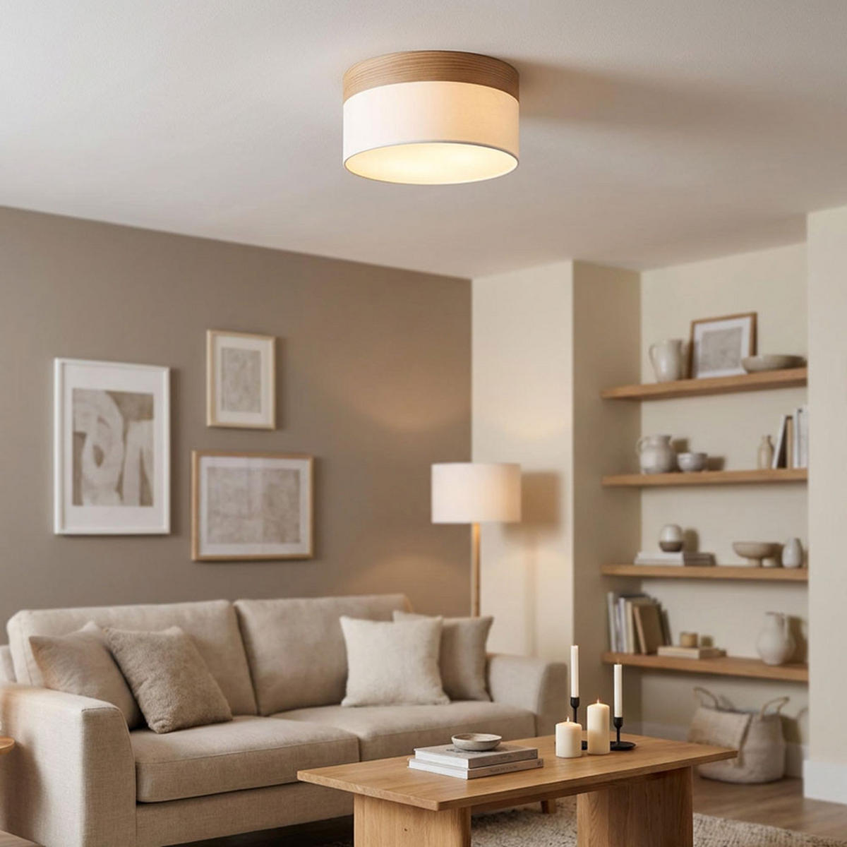 LED DECKENLEUCHTE CHIPSY Beige Holzoptik - Beige, Holz (40/40/25cm) - Globo Lighting