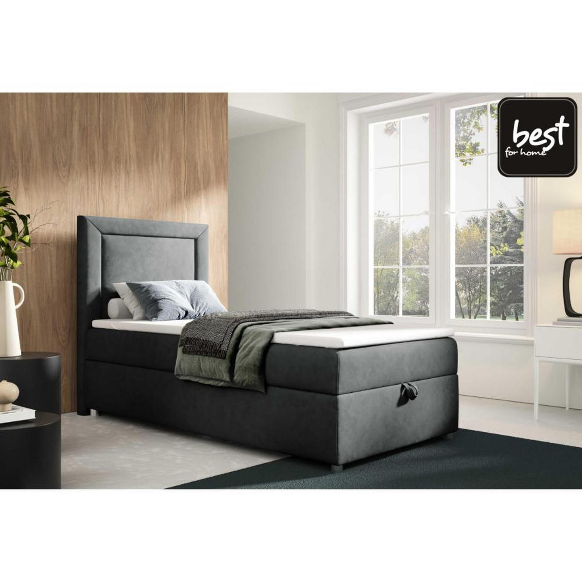 BOXBETT mit Bettkasten Trinity K3-SINGLE Bonellfederkern inkl. Topper - Graphitfarben, Holz/Holzwerkstoff (80/200cm) - Best For Home