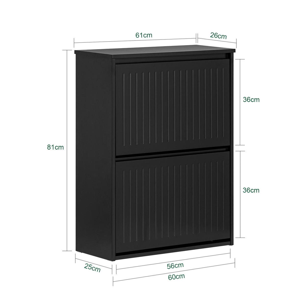 SCHUHSCHRANK mit 2 Klappen Schwarz - Schwarz, Holzwerkstoff (61/81/26cm) - SoBuy