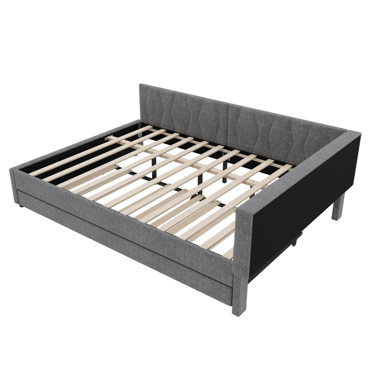 POLSTERBETT aus Leinen 140x200 cm in Grau mit LED-Beleuchtung & USB-C - Grau, Textil (140/200cm) - Modfu