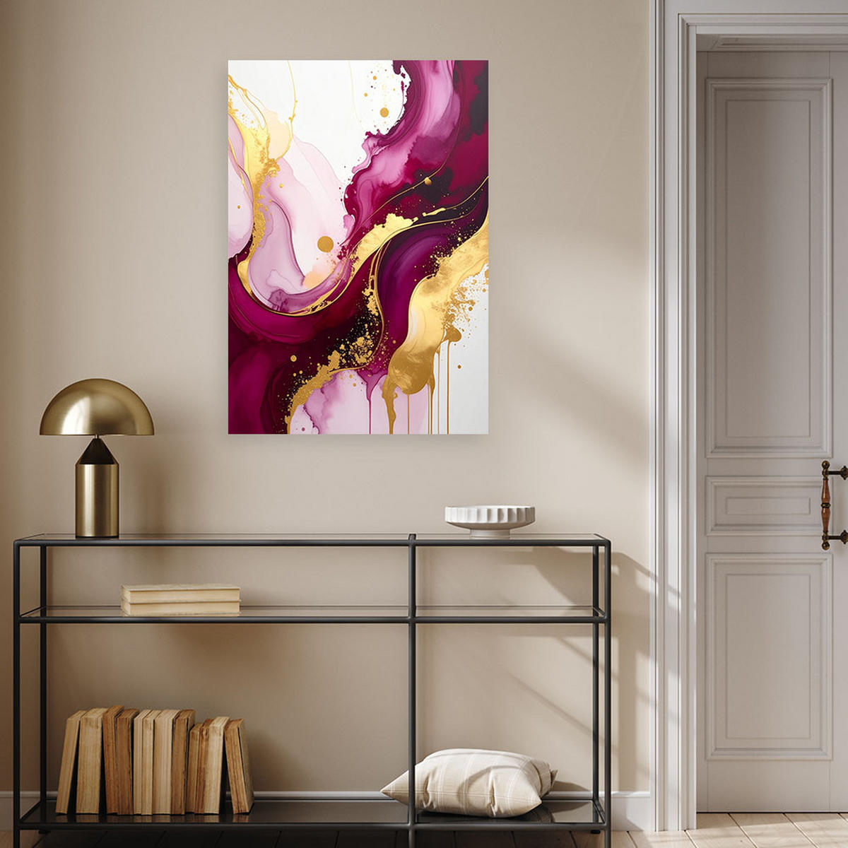 BILD auf Leinwand, Abstraktion in Roségold mit fließenden Formen - Rot, Textil (70/100cm) - Feeby