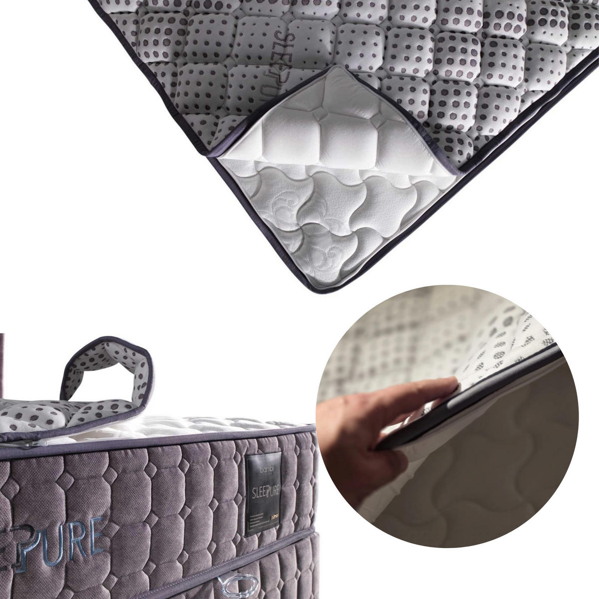 TASCHENFEDERKERNMATRATZE Bambi Sleepure Matratze 140x200 cm, Höhe ca.: 31 cm, H2 + H3 = mittel + fest, 7-Zonen - Grau, Textil (140/200cm) - Bambi