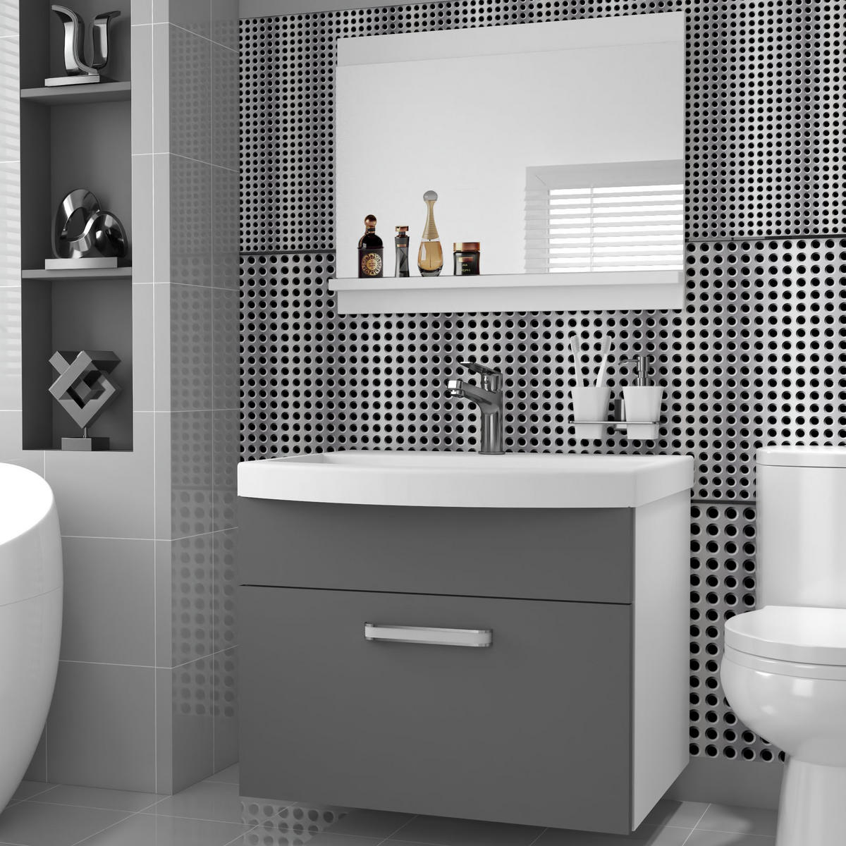 BADMÖBEL Badezimmer SET PRI M1, Grau Matt, 60 cm - Grau, Holz (38.7/51/60cm) - B BELINI GROUP