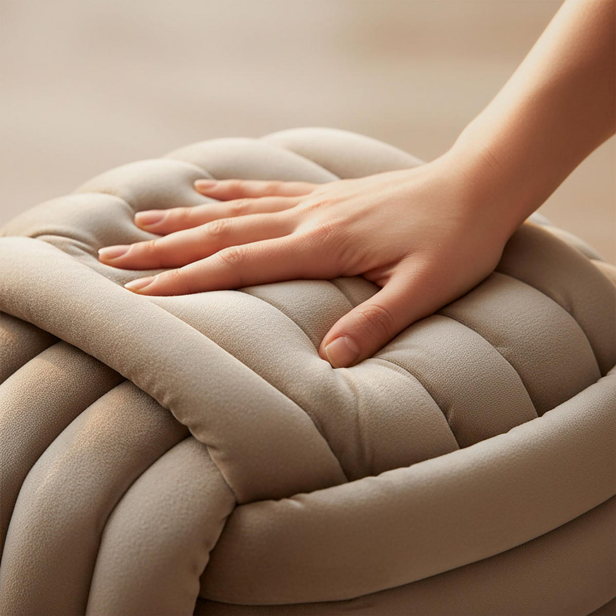 SITZHOCKER NILO, Beige, T53xB50xH43 - Beige, Holz (50/43/53cm) - Milordbikes