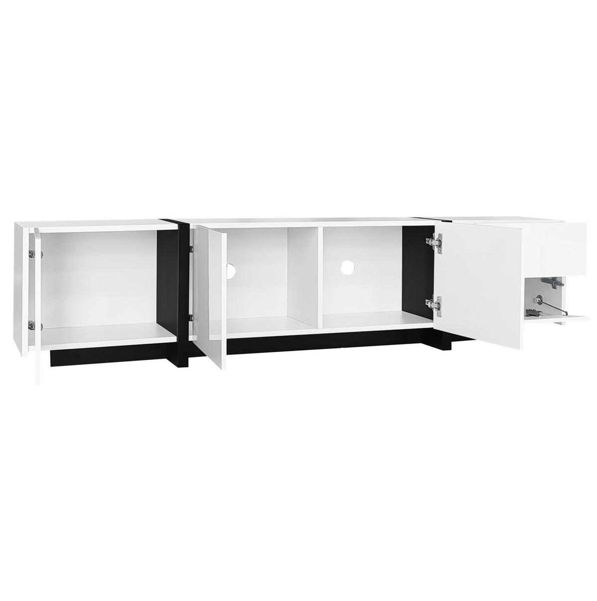 TV ormarić 170/30/39 cm bijelo-crni od iverala s visokim sjajem i prostorom za odlaganje - bijela, drvni materijal (170/39/30cm) - OKWISH