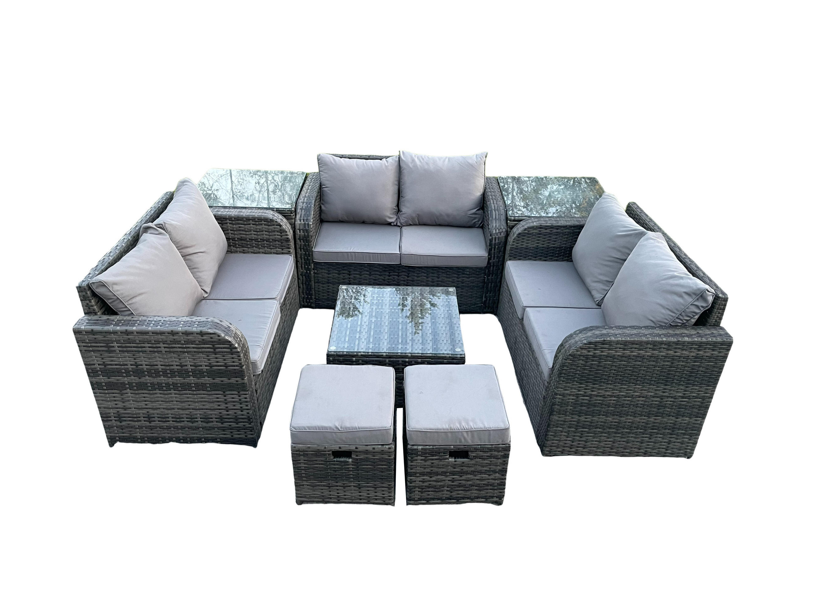 GARTENMÖBELGARNITUR Polyrattan Dunkelgrau 8-Sitzer - Dunkelgrau, Metall - Fimous